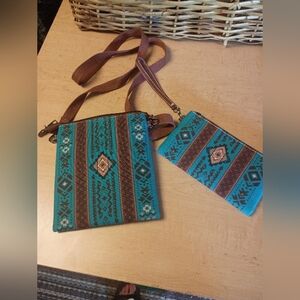 Stylish Teal and Brown Patterned Women's Bag Set